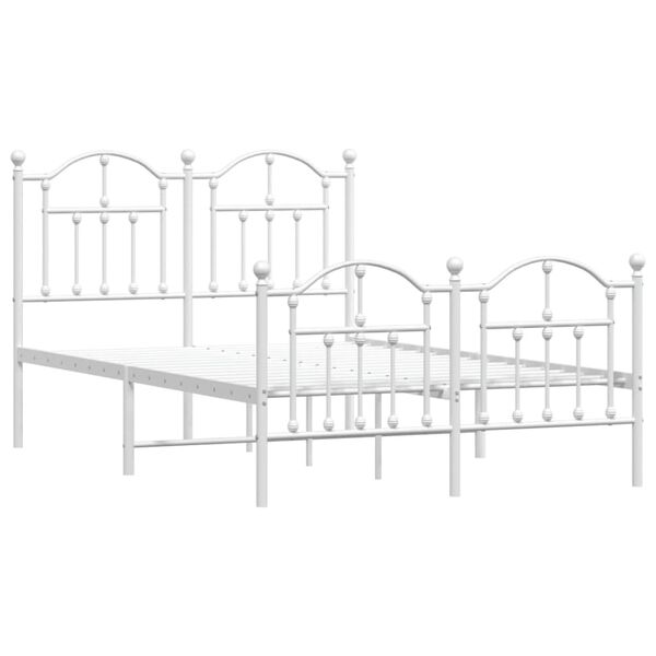 vidaXL Bed Frame White Powder-Coated Steel Small Double Bed Frame