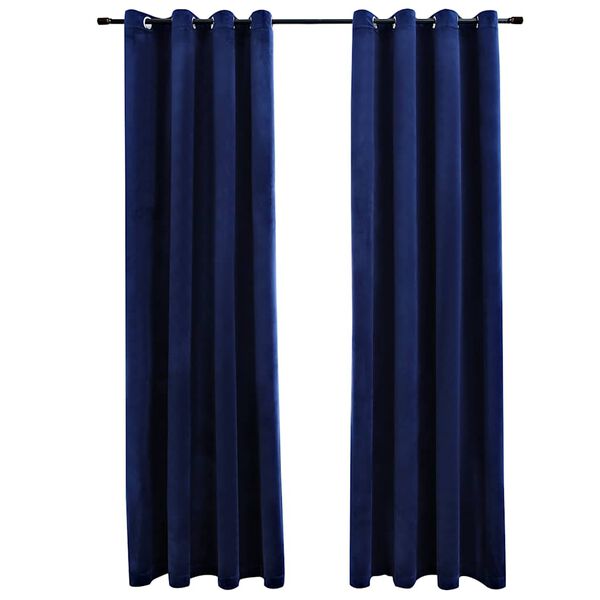 vidaXL Blackout Curtains with Rings 2 pcs Velvet Dark Blue 55.1x88.6"