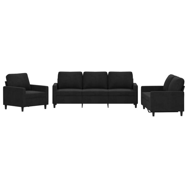 vidaXL Sofa Set Black Velvet (100% polyester), metal, textilene, plywood
