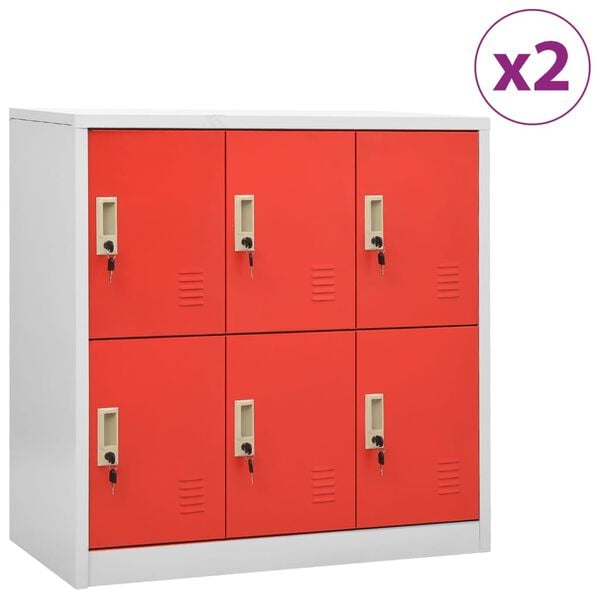 vidaXL Locker Cabinet Set of 2 Light grey and red Steel Locker Cabinet