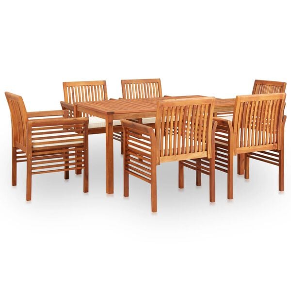 vidaXL Outdoor Dining Set Brown frame, cream cushions Solid Acacia Wood