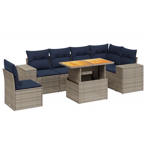 vidaXL 7 Piece Patio Sofa Set with Cushions Gray Poly Rattan