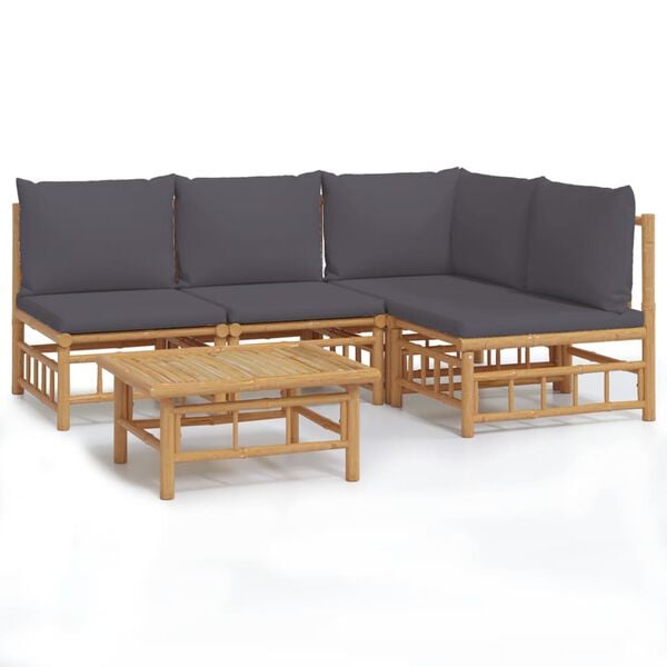 vidaXL Garden Lounge Set Dark Grey Bamboo, Fabric (100% polyester)