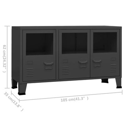 vidaXL Industrial Sideboard Anthracite 41.3"x13.8"x24.4" Metal and Glass