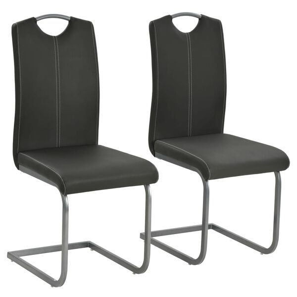 vidaXL Dining Chair Set of 2 Grey Faux leather, Steel Standard Sleek