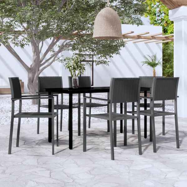 vidaXL Garden Dining Set Black Powder-coated steel, glass, plastic Large