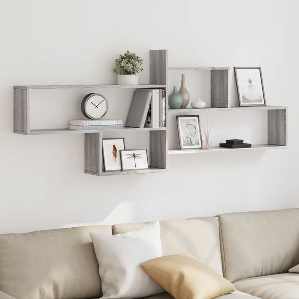 vidaXL Wall Shelf Grey Sonoma 65.9x7.1x26.8" Engineered Wood