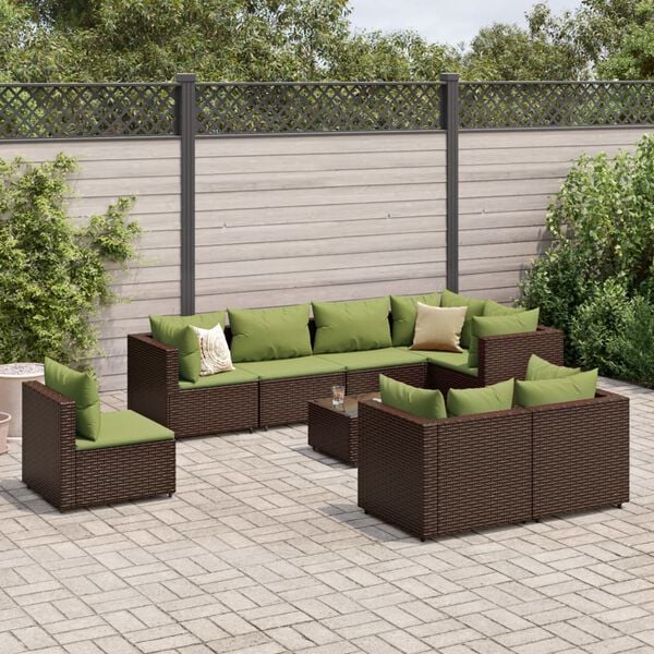 vidaXL 9 Piece Patio Lounge Set with Cushions Brown Poly Rattan