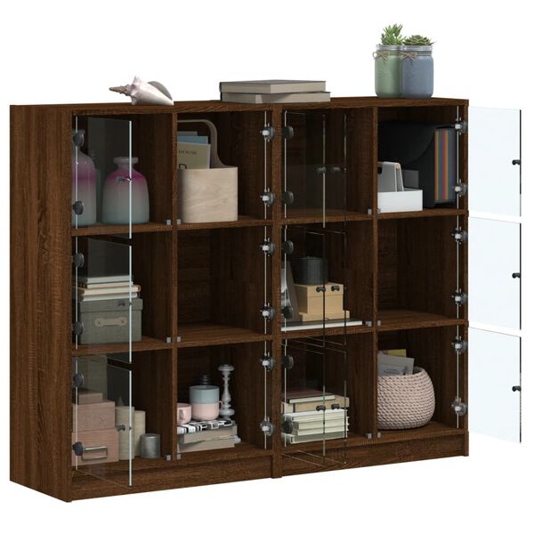 vidaXL Bookcase Brown oak Engineered wood and glass Medium Doors