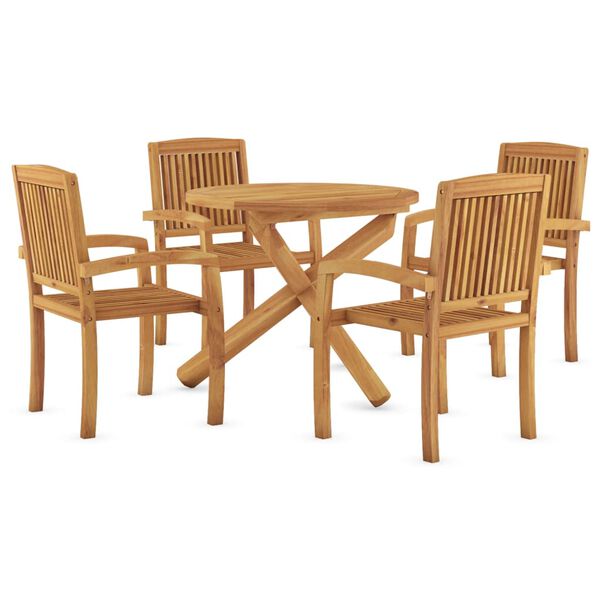 vidaXL Garden Dining Set Natural Teak Solid teak wood Standard Stackable