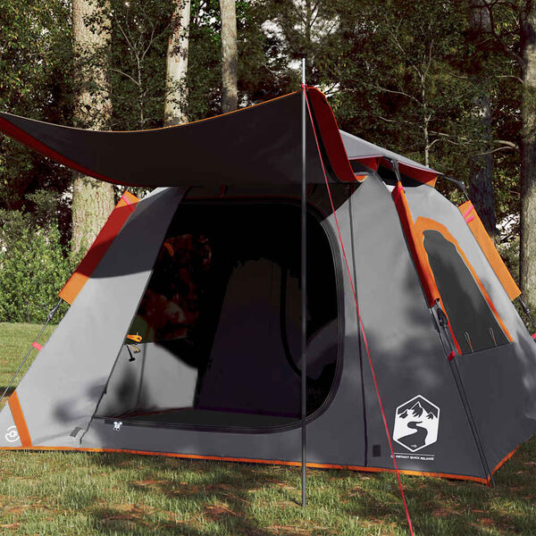 vidaXL Camping Tent Dome 4-Person Gray and Orange Quick Release