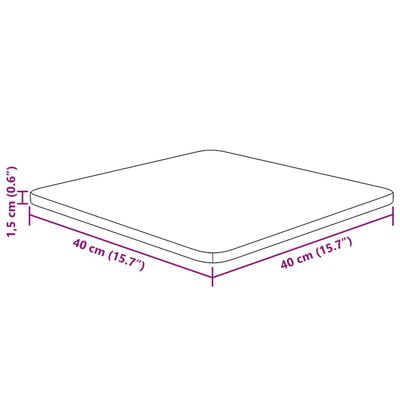 Diagram showing dimensions of a wooden cutting board: 40 cm by 40 cm with 1.5 cm thickness