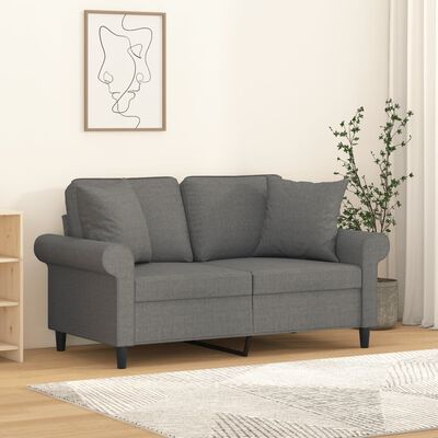 vidaXL 2-Seater Sofa with Pillows&Cushions Dark Gray 47.2" Fabric