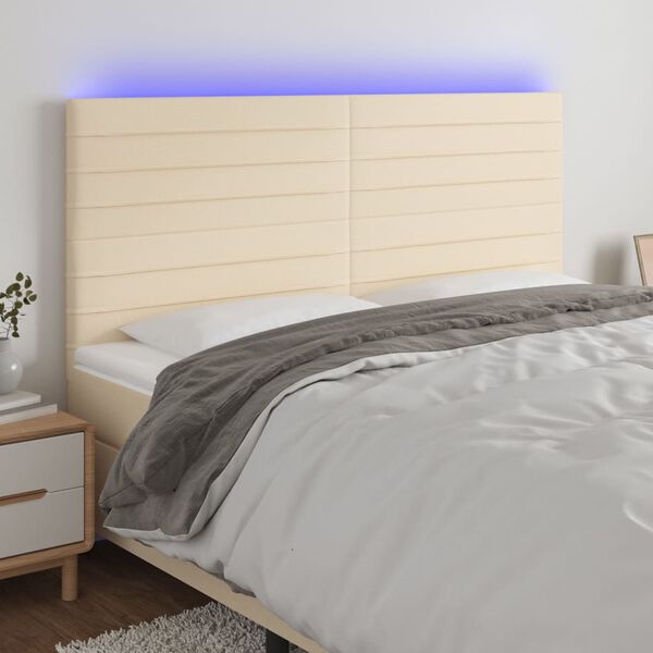 vidaXL LED Headboard Cream Polyester, Engineered Wood, Larch Wood, Foam