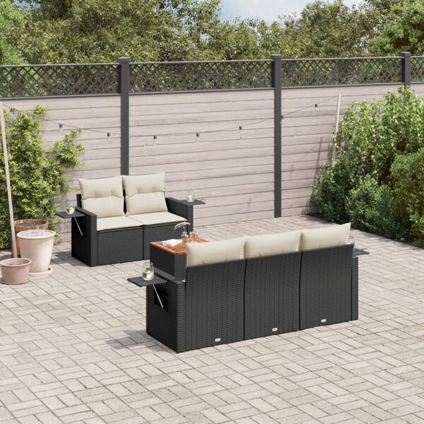 vidaXL Garden Sofa Set Black PE Rattan Fits 6 people Foldable