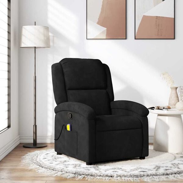 vidaXL Massage Recliner Chair Black Velvet, metal, plywood Single