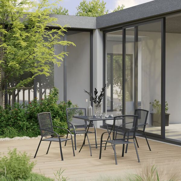 vidaXL Dining Set Anthracite Steel with e-coating and powder coating finish