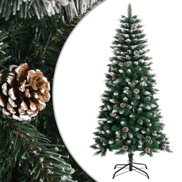 vidaXL Christmas Tree Green and white PVC, steel Small Decorative Inlays
