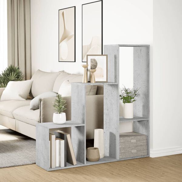 vidaXL Room Divider Bookshelf Concrete grey Engineered wood