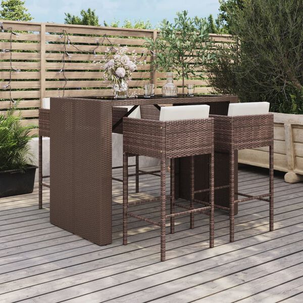 vidaXL Patio Bar Set Set of 5 Brown, Cream White, Black