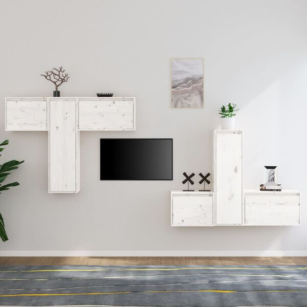 vidaXL TV Cabinet Set of 6 White Solid Pine Wood TV Cabinet