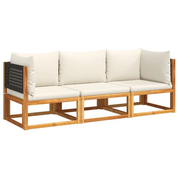 vidaXL Garden Sofa Set Black Solid acacia wood Three-seater Modular
