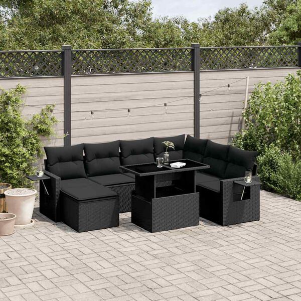 vidaXL Garden Sofa Set Black PE Rattan, Powder-Coated Steel, Tempered Glass