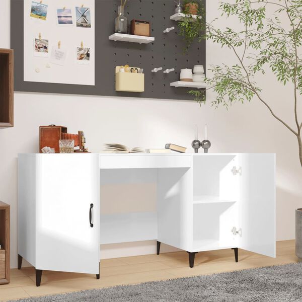 vidaXL Desk High gloss white Engineered wood, metal Large Desk