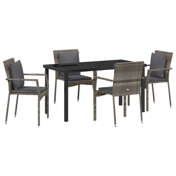 vidaXL Garden Dining Set with Cushion 5 pcs Grey Poly Rattan