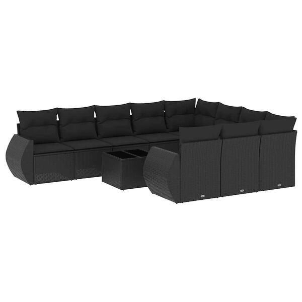 vidaXL Garden Sofa Set Black PE rattan, powder-coated steel, tempered glass