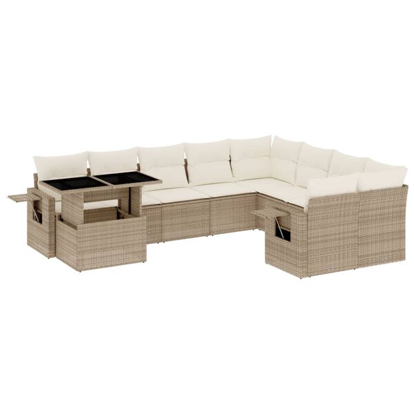 vidaXL Garden Sofa Set Beige PE rattan Large Adjustable Armrests