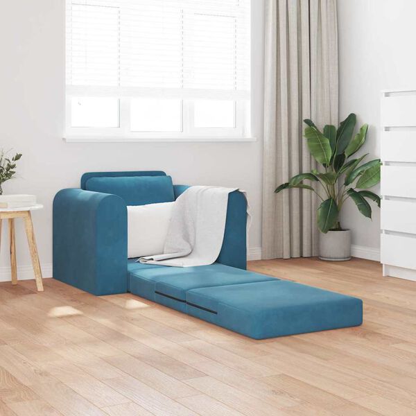 vidaXL Sofa Bed Blue 38.58 x 27.95 x 32.68 in Velvet
