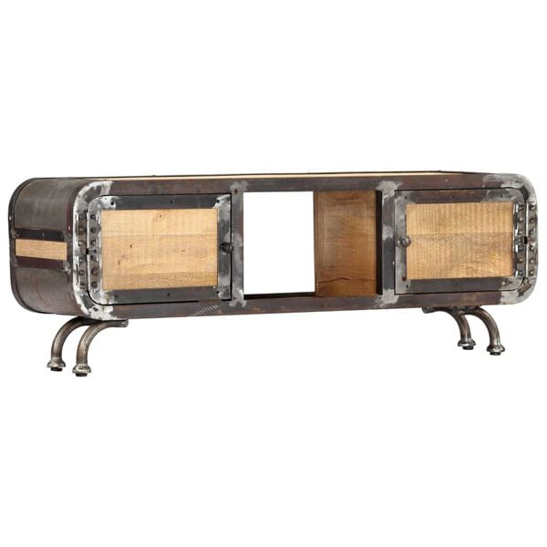 vidaXL TV Cabinet Natural Mango Wood Solid Mango Wood, Cast Iron Medium