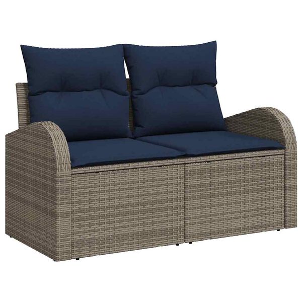 vidaXL Sofa Set with Cushion Manual 6 pcs Grey and Navy Poly Rattan