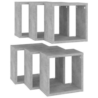 vidaXL Wall Cube Shelves 6 pcs Concrete Gray 10.2"x5.9"x10.2"