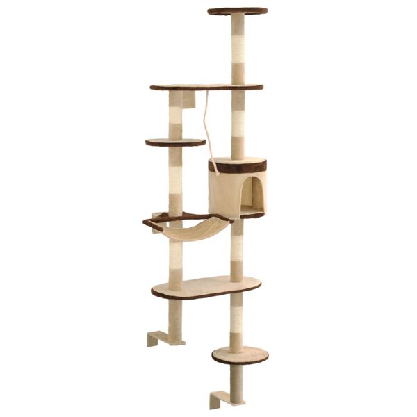 vidaXL Cat Tree Beige and Brown Particle board, plush, sisal rope