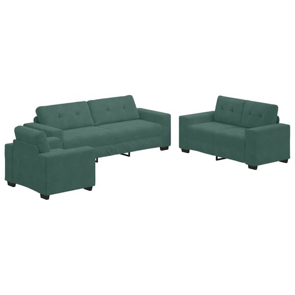 vidaXL Sofa 3 pcs Dark Green Linen-blend Fabric