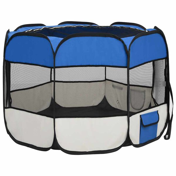 vidaXL Dog Playpen Blue and cream Polyester, steel 35.4 x 35.4 x 22.8 in
