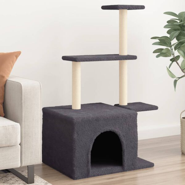 vidaXL Cat Tree Dark Grey Engineered wood, plush, sisal Medium Durable