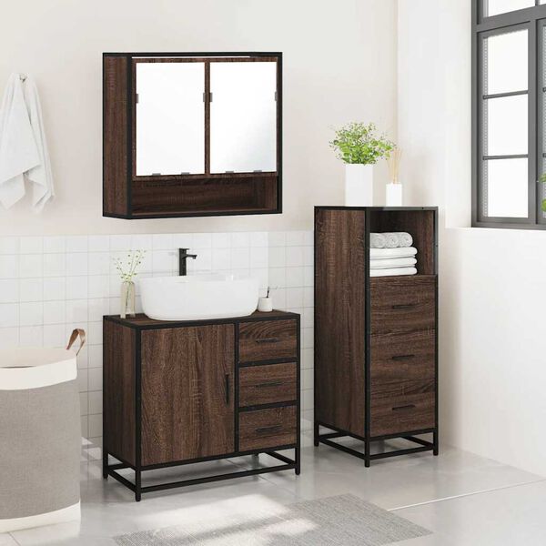 vidaXL Bathroom Furniture Set Brown Oak Engineered wood, Metal, Glass