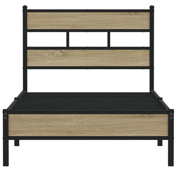 vidaXL Bed Frame Sonoma Oak Steel, Engineered Wood Small Single