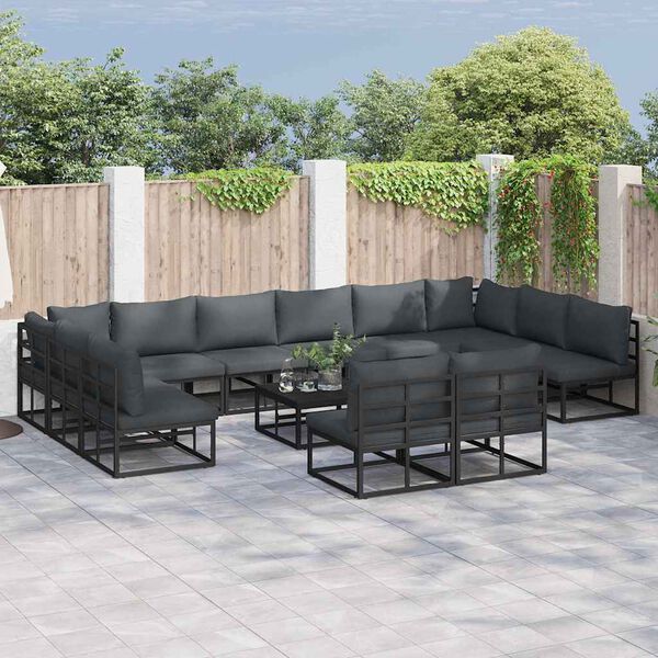 vidaXL Garden Sofa Set with Cushion 13 pcs Black Aluminium