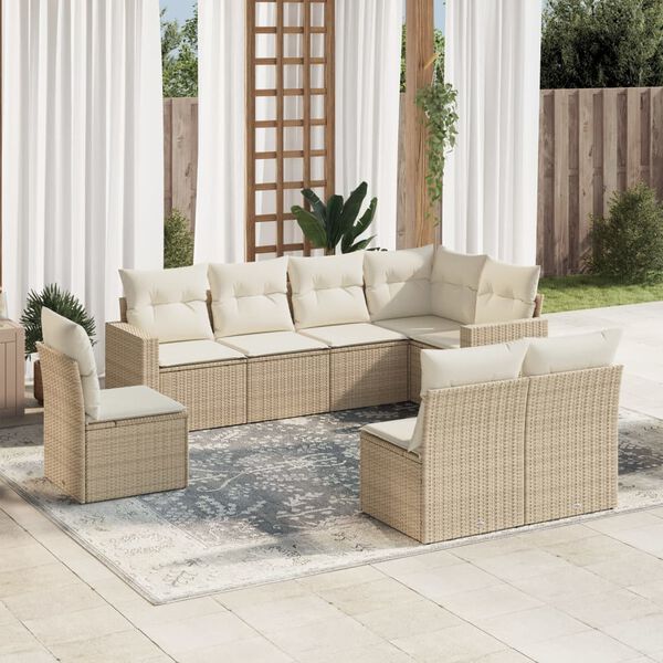 vidaXL Garden Sofa Set Beige PE rattan Large Adjustable Feet