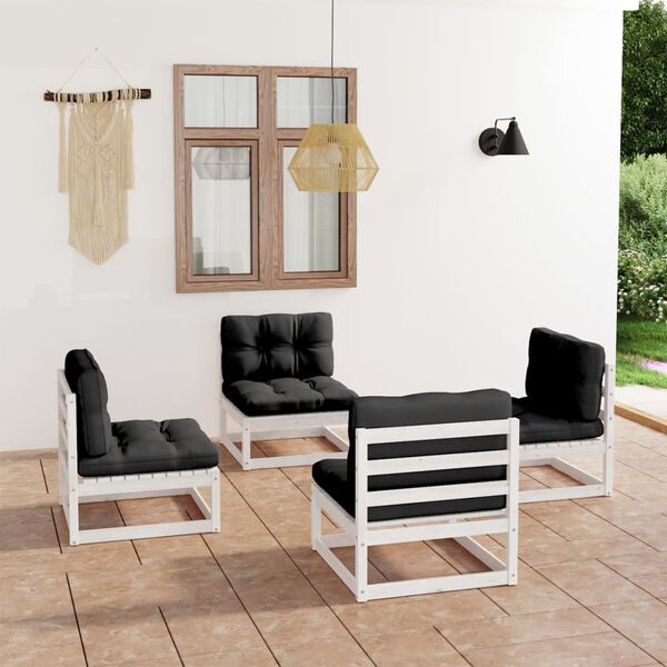 vidaXL Garden Lounge Set White Solid pinewood, 100% polyester Medium
