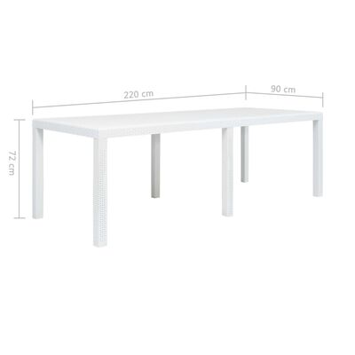 vidaXL Patio Table White 86.6"x35.4"x28.3" Plastic Rattan Look