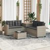 vidaXL Patio Sofa with Table and Cushions L-Shaped Light Grey Poly Rattan