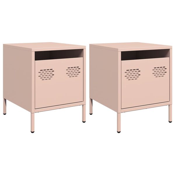 vidaXL Bedside Cabinet Set of 2 Pink Cold-rolled steel 13.8x15.4x17.1 in