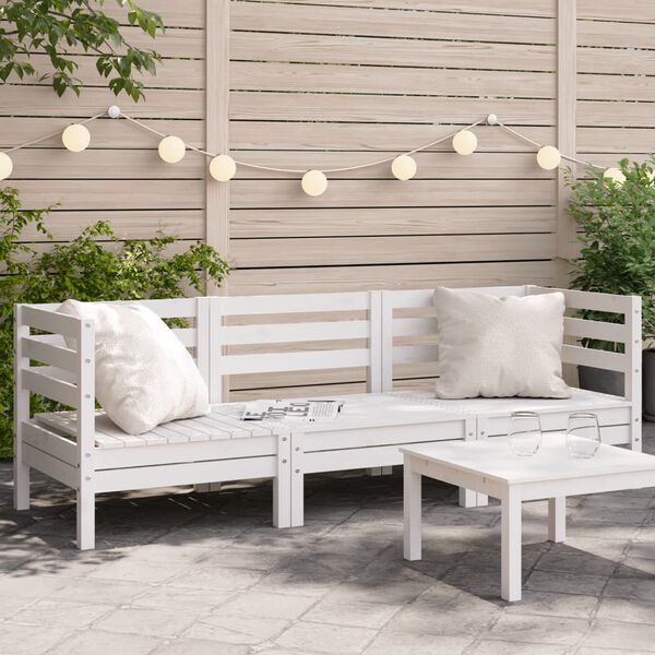 vidaXL Garden Sofa White Solid pine wood 3-seater Modular Garden Sofa