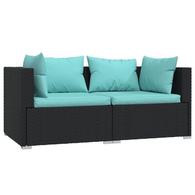 vidaXL Patio Furniture Set 3 Piece with Cushions Black Poly Rattan