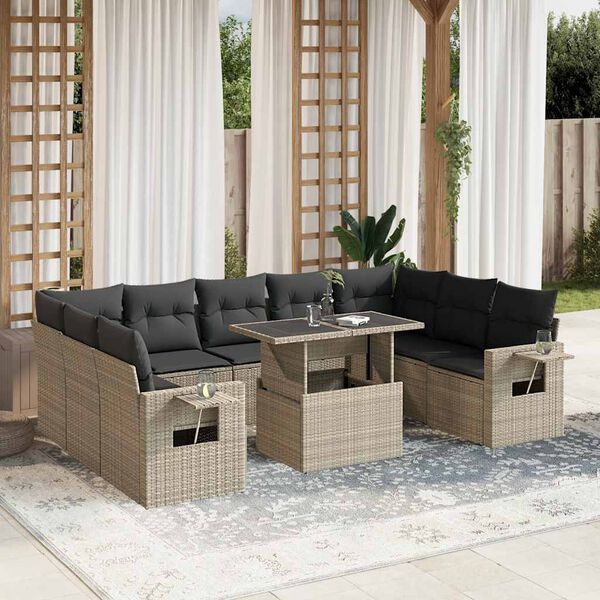 vidaXL Garden Sofa Set Light Grey PE rattan Large Expandable